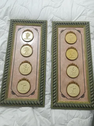 Cuadros decorativos dorados y rosas