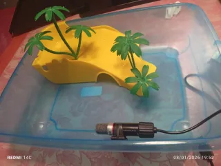 Acuario tortuga con decoración