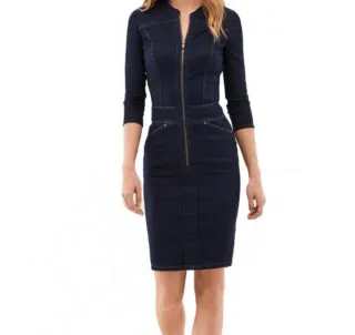 Vestido vaquero entallado Salsa, push in, granate.