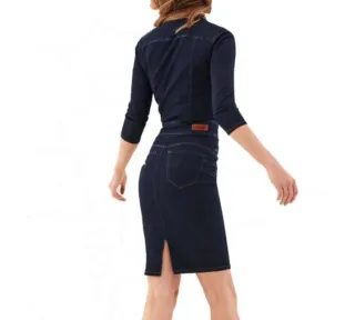 Vestido vaquero entallado Salsa, push in, granate.