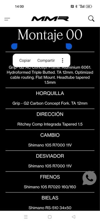 Bicicleta de carretera MMR casi nueva