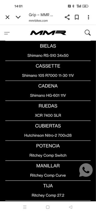 Bicicleta de carretera MMR casi nueva