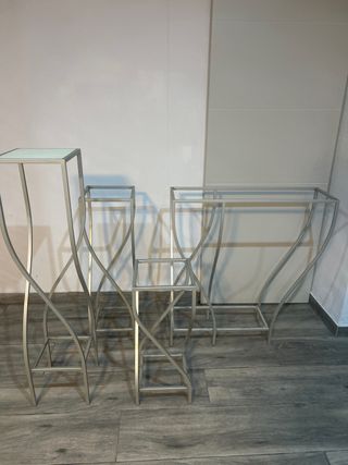 Conjunto 4 Mesas Auxiliares Metal y Cristal