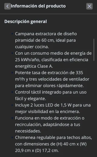 Campana Extractora Firegas Clase A
