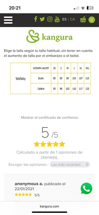 Chaqueta / parka Porteo Premamá Wombat Wallaby