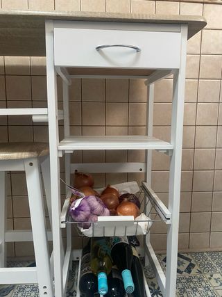 Mesa alta cocina madera y metal