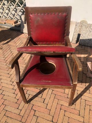 Antica Sedia Comoda Legno e Pelle Inizi '900