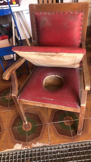 Antica Sedia Comoda Legno e Pelle Inizi '900