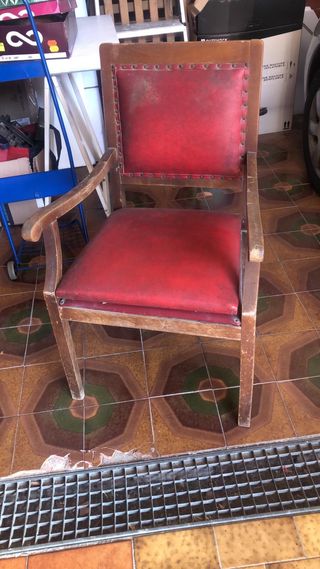 Antica Sedia Comoda Legno e Pelle Inizi '900