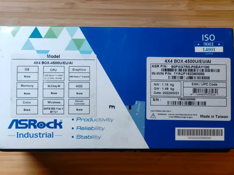 ASRock 4X4 BOX-4500U Mini PC Ryzen afbeelding 2