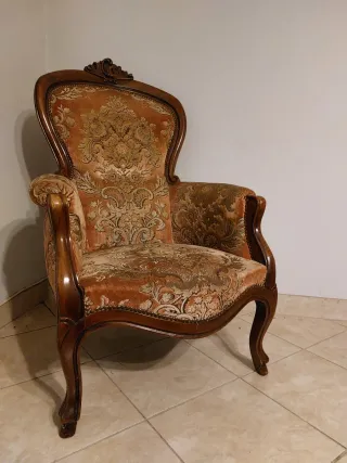 Poltrona Vintage Damascata Legno Velluto