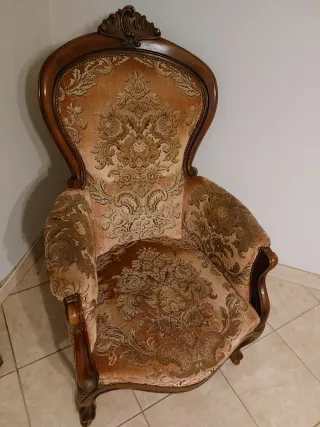 Poltrona Vintage Damascata Legno Velluto