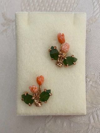Pendientes Vintage Coral y Jade #4