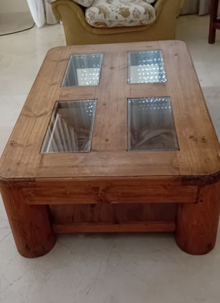 Mesa baja rústica madera y cristal