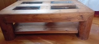 Mesa baja rústica madera y cristal