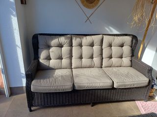 Sofá exterior 3 plazas beige y marrón