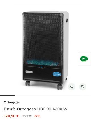 Estufa Gas Butano Llama Azul Negra