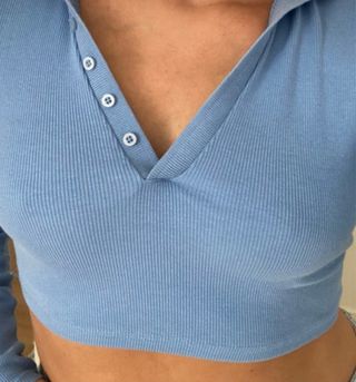 Top Zara azul manga larga crop