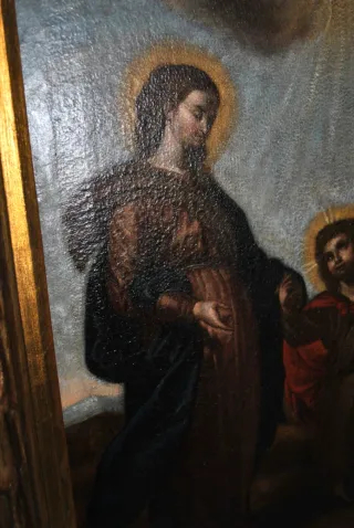 Antigua pintura religiosa antigua Sagrada Familia