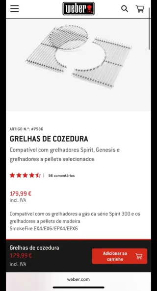 Rejilla de parrilla Weber Spirit Negra