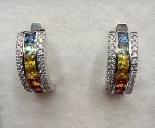 Pendientes Oro 18kt zafiros multicolor y diamantes