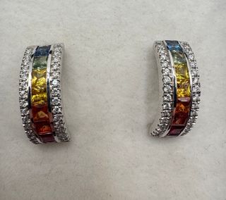 Pendientes Oro 18kt zafiros multicolor y diamantes
