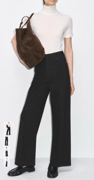 Zara Jeans Wide Leg Tiro Alto Azul