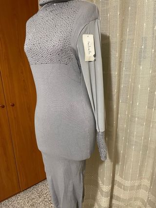 Abito lungo grigio glitterato Isabella