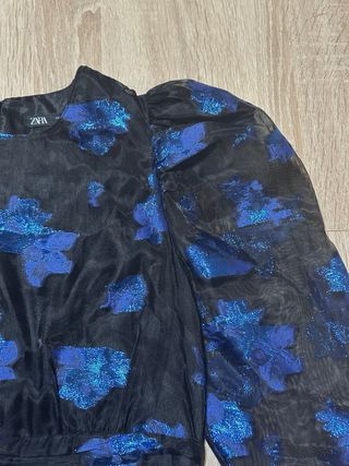 Vestido fiesta Zara floral azul negro