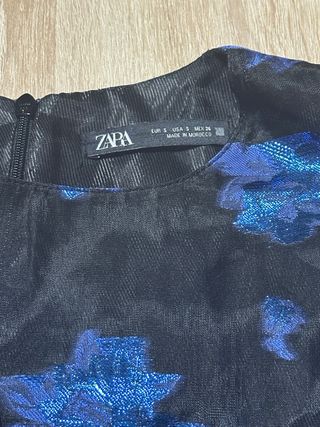 Vestido fiesta Zara floral azul negro