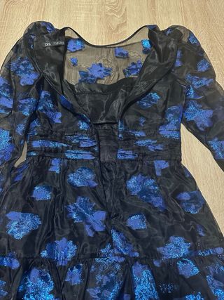 Vestido fiesta Zara floral azul negro
