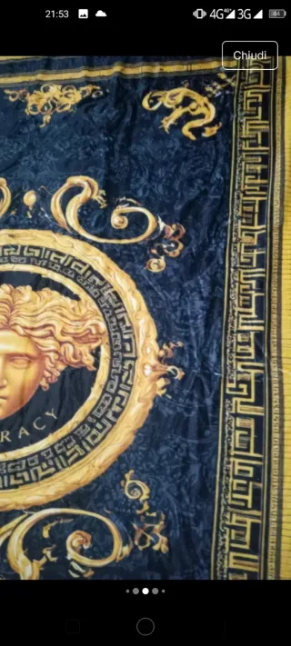 Coperta in Pile Stile Greco Nero/Oro