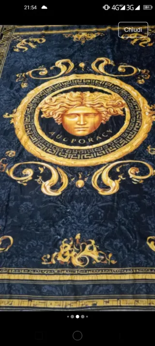 Coperta in Pile Stile Greco Nero/Oro