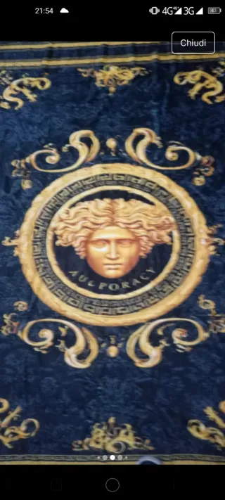 Coperta in Pile Stile Greco Nero/Oro