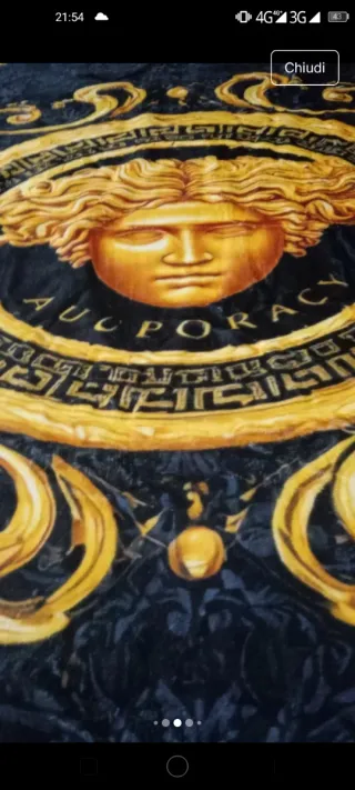 Coperta in Pile Stile Greco Nero/Oro