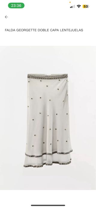 Falda midi Zara perlas y lentejuelas