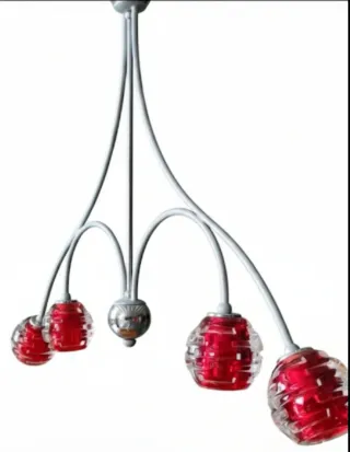 Lámpara de techo colgante cristal rojo y plata