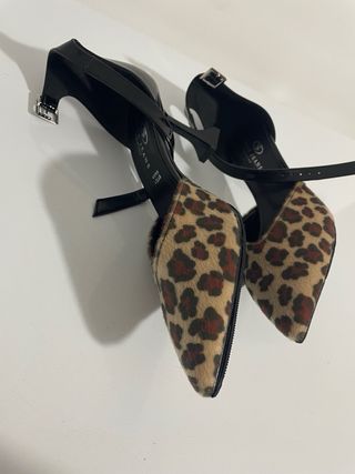 Scarpe décolleté tacco nero stampa leopardata