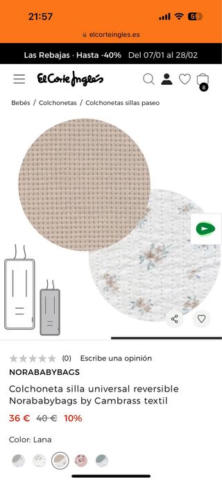 Colchoneta carro bebé Noraybags Cambrass reversibl