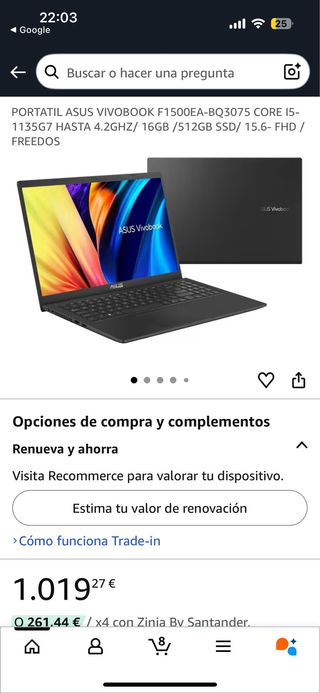 Portátil ASUS VivoBook F1500EA-BQ3075