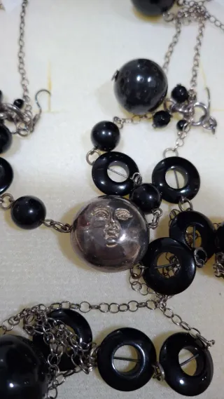 Collar y pendientes plata, ônix y jaspe