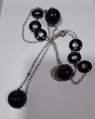 Collar y pendientes plata, ônix y jaspe