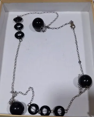 Collar y pendientes plata, ônix y jaspe