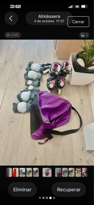 Patines en línea y protecciones con bolsa