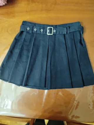 Falda niña invierno azul marino con cinturón