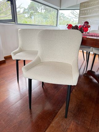 8 Sillas Comedor Tela gris con patas negras