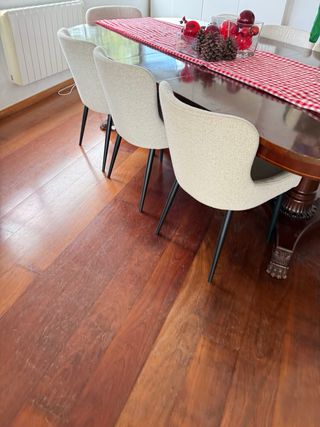 8 Sillas Comedor Tela gris con patas negras