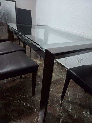 Mesa comedor cristal y madera