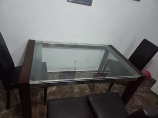 Mesa comedor cristal y madera