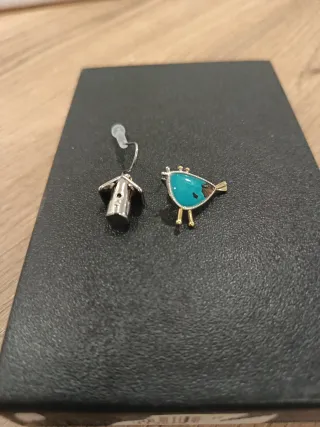 Pendientes pájaro y casita plata